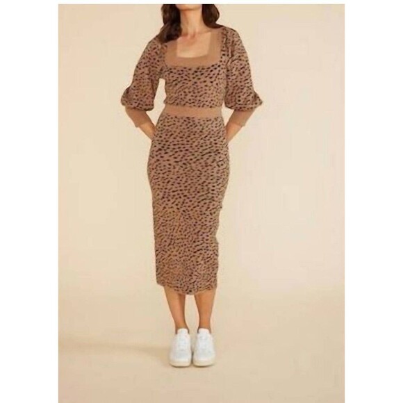MINKPINK Luca Knit Leopard‎ Midi Skirt Tan Black Size L NWT Y2K Style - Picture 13 of 13